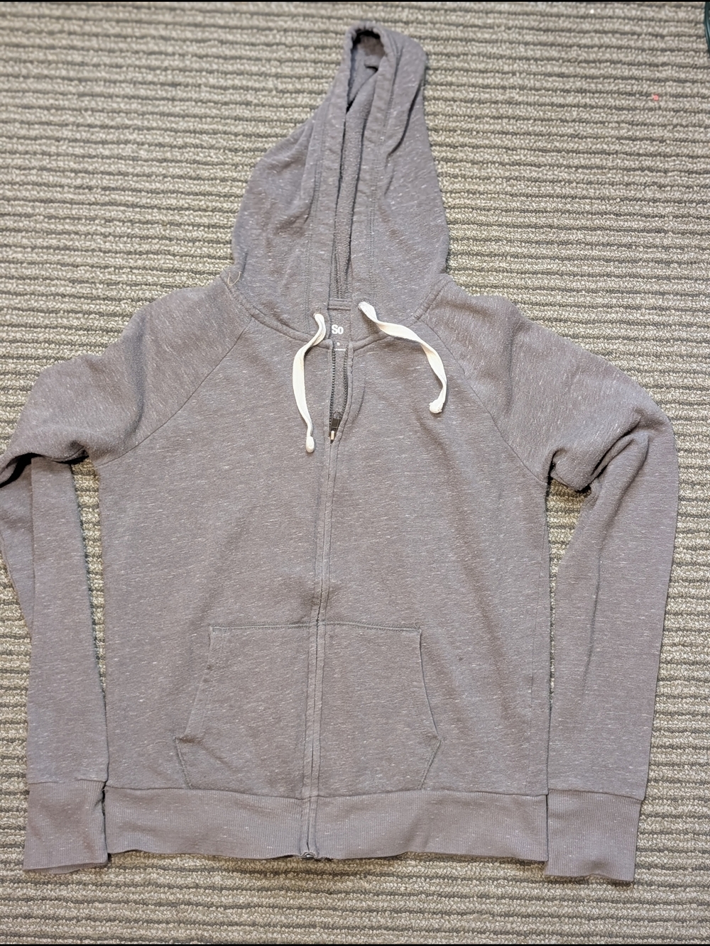 So Gray Solid Fleece Full Zip Hoodie Drawstring Hooded Regular Size S Grey zip u
